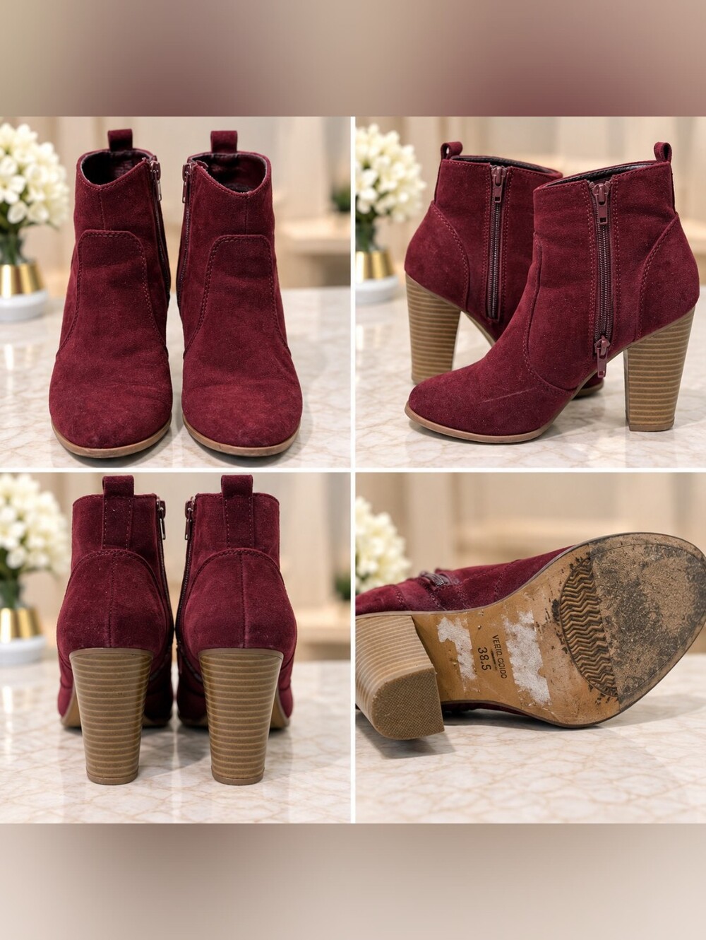 Express Burgundy Suede Ankle Boots Size 7 – Block Heel Side Zip